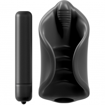 PDX Elite Black Vibrating Silicone Penis Stimulator Couples Stroker