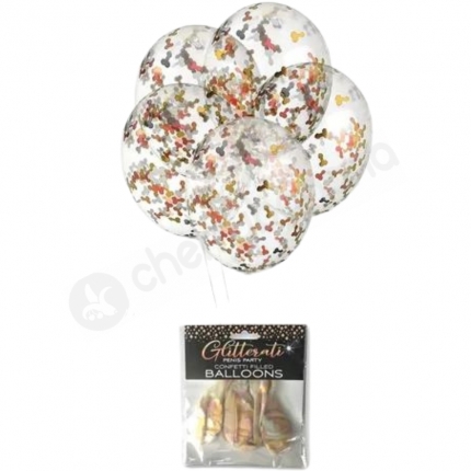 Glitterati Metallic Penis Confetti Filled Balloons - 5 Pack