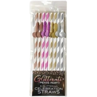 Glitterati Metallic Tall Straws With Glitter Penis Appliques - 8pk