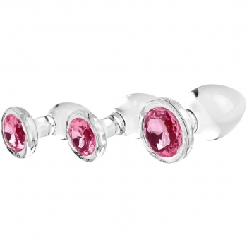 Adam & Eve Pink Gem Glass Butt Plug 3 Piece Set