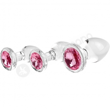 Adam & Eve Pink Gem Glass Butt Plug 3 Piece Set Adam & Eve Pink Gem Glass Butt Plug 3 Piece Set