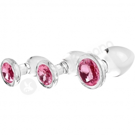 Adam & Eve Pink Gem Glass Butt Plug 3 Piece Set