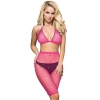 Cherry Banana Pink & Rhinestone Fishnet Bikini Style Top & Shorts Set 