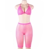 Cherry Banana Pink & Rhinestone Fishnet Bikini Style Top & Shorts Set 