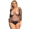 Cherry Banana Plus Size Black & Rhinestone Fishnet Long Sleeve Bodysuit