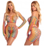 Pink Lipstick Pot Of Gold 2 Piece Rainbow Skirt Set O/S