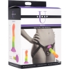 Strap-U Proud Rainbow Dildo With Black Adjustable Harness Strap On Set With Bullet Vibe
