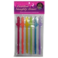 Glow-In-The-Dark Rainbow Naughty Penis Straws 6 Pack