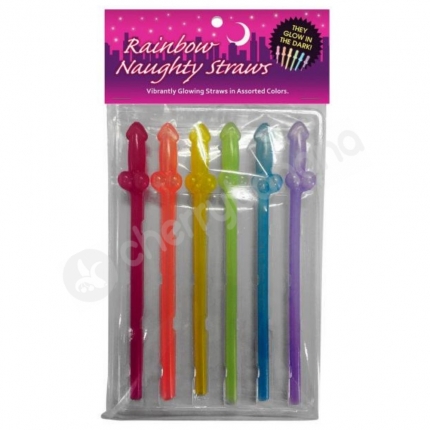 Glow-In-The-Dark Rainbow Naughty Penis Straws 6 Pack