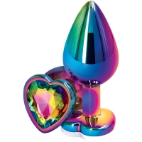 Rear Assets Rainbow Metal 2.4" Butt Plug With Rainbow Heart Gem