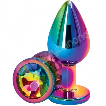 Rear Assets Rainbow Metal 2.4" Butt Plug With Rainbow Gem Base Rear Assets Rainbow Metal 2.4" Butt Plug With Rainbow Gem Base