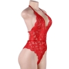 Cherry Banana Red Floral Lace Bodysuit With Adjustable Neck & Back Straps