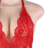 Cherry Banana Red Floral Lace Bodysuit With Adjustable Neck & Back Straps