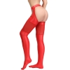 Cherry Banana Red Faux Leather Suspender Stockings With Attached G-String