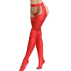 Cherry Banana Red Faux Leather Suspender Stockings With Attached G-String