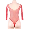 Cherry Banana Red & Rhinestone Fishnet Long Sleeve Bodysuit