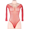 Cherry Banana Red & Rhinestone Fishnet Long Sleeve Bodysuit