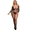 Cherry Banana Plus Size Black Sparkly Diamond Fishnet Long Sleeve Crotchless Bodystocking