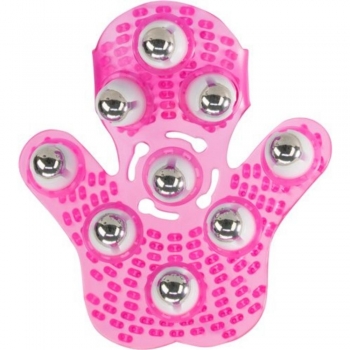 Roller Balls Massage Glove Pink Adjustable & Reversible Massager With 9 Metallic Balls