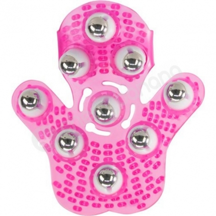 Roller Balls Massage Glove Pink Adjustable & Reversible Massager With 9 Metallic Balls