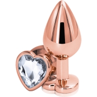 Rear Assets Rose Gold Metal 2.4" Butt Plug With Clear Heart Gem