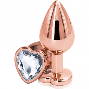 Rear Assets Rose Gold Metal 2.4" Butt Plug With Clear Heart Gem