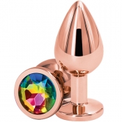 Rear Assets Rose Gold Metal 2.4" Butt Plug With Rainbow Gem Base