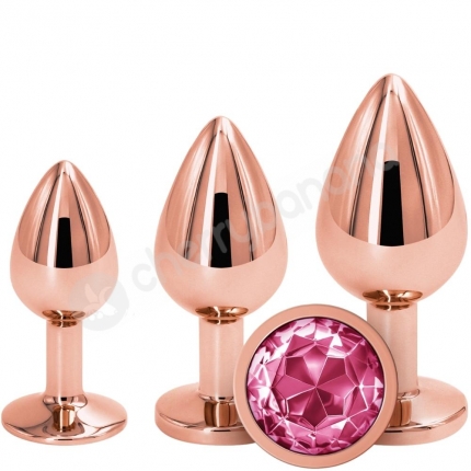 Rear Assets Rose Gold Metal With Round Pink Gem Anal Trainer Kit