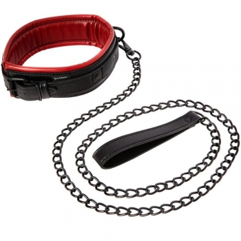 Saffron Red & Black Adjustable Vegan Leather Leash & Collar 