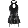 Cherry Banana Black Faux Leather Dress With Zipper Front & Tie-up Back