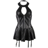 Cherry Banana Black Faux Leather Dress With Zipper Front & Tie-up Back