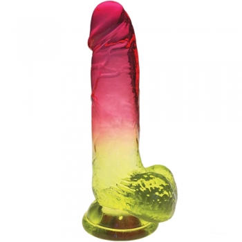 Shades Large 8" Jelly TPR Pink & Yellow Gradient Dildo