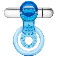 Stay Hard 10 Function Blue Vibrating Tongue Cock Ring With Ball Strap