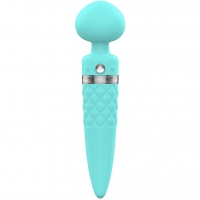 Pillow Talk Sultry Teal 8" Dual Ended Heated Massager Wand With Swarovski Crystal