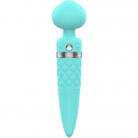 Pillow Talk Sultry Teal 8" Dual Ended Heated Massager Wand With Swarovski Crystal