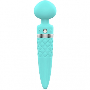 Pillow Talk Sultry Teal 8" Dual Ended Heated Massager Wand With Swarovski Crystal