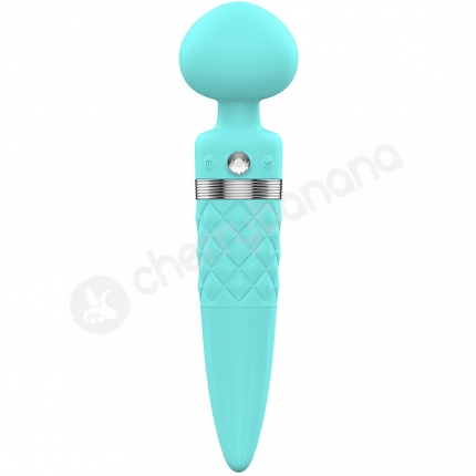 Pillow Talk Sultry Teal 8" Dual Ended Heated Massager Wand With Swarovski Crystal