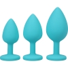 A-Play Teal Silicone Anal Trainer 3 Piece Set With Fun Flared Base