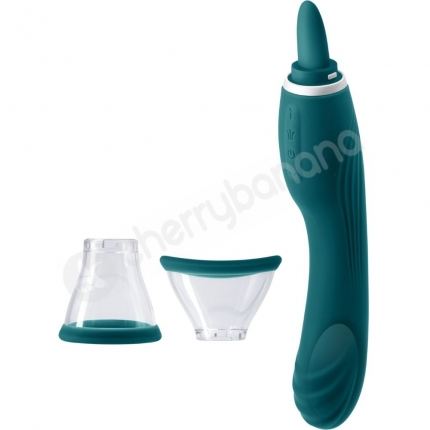 Inya Triple Delight Green 3 in 1 Vibrator With Tongue Stimulator & Suction Cups