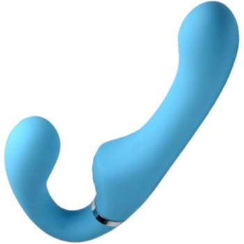 Strap U Blue 10x Mighty Rider Vibrating Silicone Strapless Strap-on 