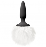 Bunny Tails Mini White Fluffy Fur Tail Black Silicone 2.5" Butt Plug