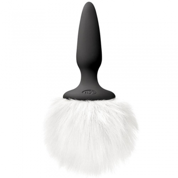 Bunny Tails Mini White Fluffy Fur Tail Black Silicone 2.5" Butt Plug