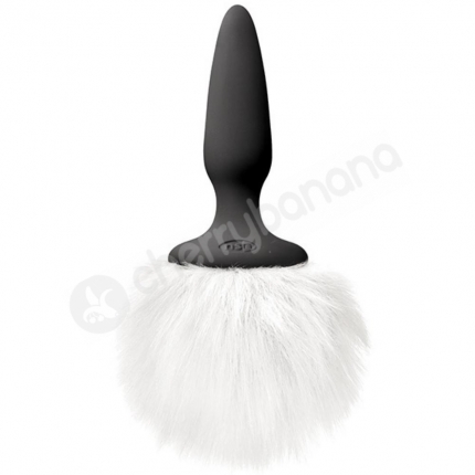 Bunny Tails Mini White Fluffy Fur Tail Black Silicone 2.5" Butt Plug