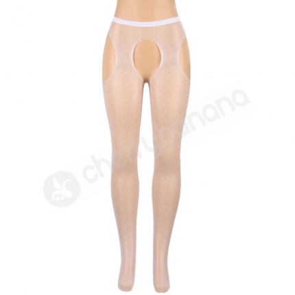 Cherry Banana White Fishnet With Rhinestones Crotchless Pantyhose Cherry Banana White Fishnet With Rhinestones Crotchless Pantyhose