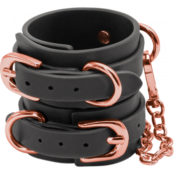 Bondage Couture Black & Rose Gold Luxurious Adjustable Wrist Cuffs Restraints