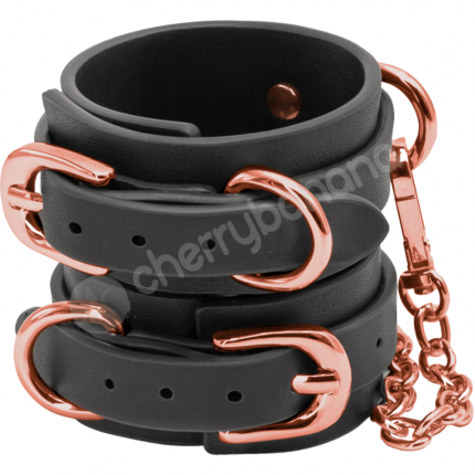 Bondage Couture Black & Rose Gold Luxurious Adjustable Wrist Cuffs Restraints