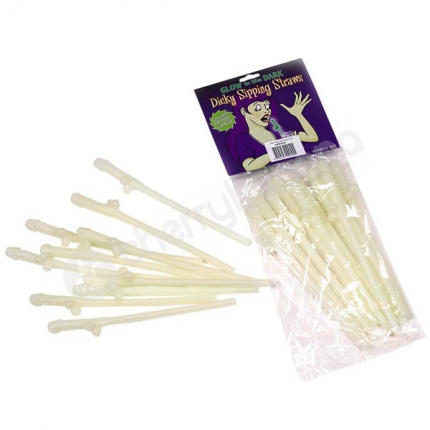 Glow In The Dark Dicky Sipping Straws 10 Pack