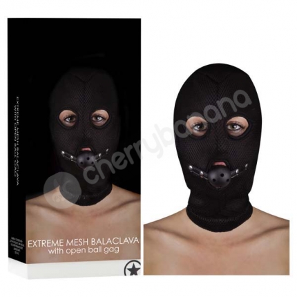 Ouch! Black Extreme Mesh Balaclava With Open Ball Gag