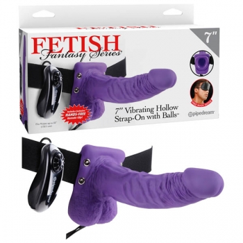 Fetish Fantasy Series Purple 7'' Vibrating Hollow Strap-on With Balls