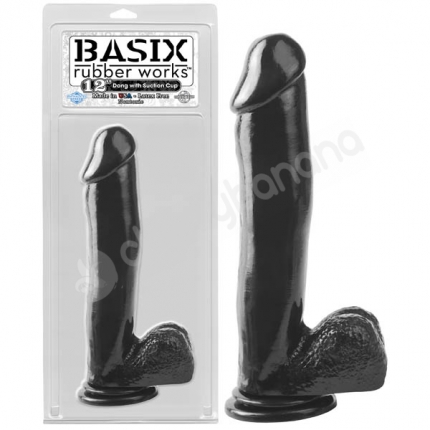 Basix Rubber Works Black 12'' Dong With Suction Cup